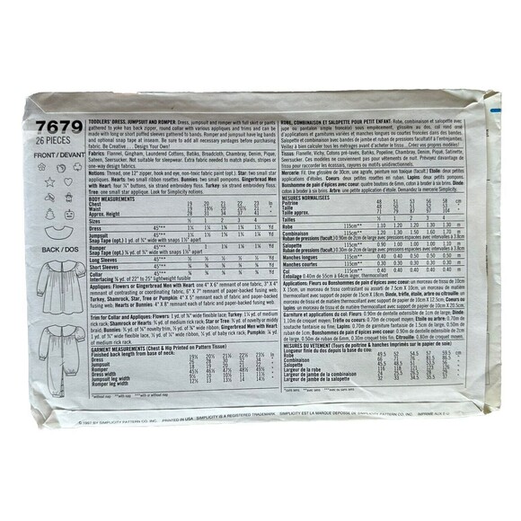 Simplicity 7679 Romper Sewing Pattern Toddlers Dress Design Collar Size 1/2-2 - Picture 2 of 2